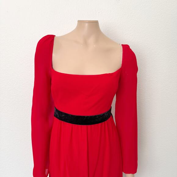 [Reformation] Red Square Neck Long Sleeve Silves Mini Dress NWT Velvet Belt 12 - Picture 3 of 11
